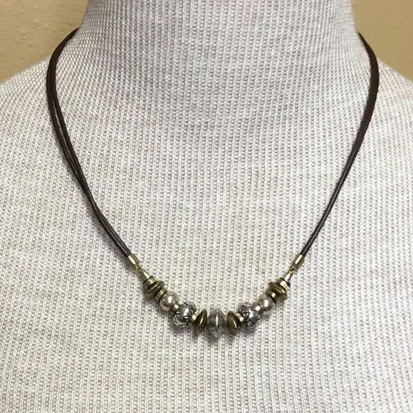Brown Silpada Necklace with Silver and Gold Beads - Picture 1 of 3